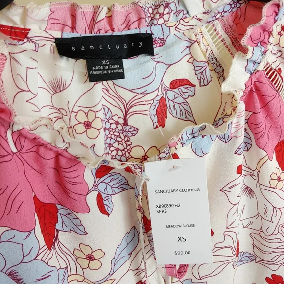 Anthropologie Sanctuary Meadow Floral Blouse long sleeves top oversized - Picture 10 of 13